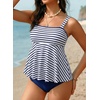 image:imageAleumdr Tankini Swimsuits for Women Modest Two Piece Bathing Suit Square Neck Swim Top with High Waisted BottomA9 Blue Stripe