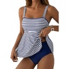 image:imageAleumdr Tankini Swimsuits for Women Modest Two Piece Bathing Suit Square Neck Swim Top with High Waisted BottomA9 Blue Stripe