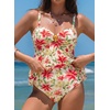 image:imageAleumdr Womens Tankini Bathing Suits Bandeau 2 Piece Swimsuits Shell Swim Tank Top with High Waisted Bottom1420 Floral Beige