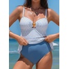 image:imageAleumdr Womens Tankini Bathing Suits Bandeau 2 Piece Swimsuits Shell Swim Tank Top with High Waisted BottomWhite Blue Stripe