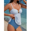 image:imageAleumdr Womens Tankini Bathing Suits Bandeau 2 Piece Swimsuits Shell Swim Tank Top with High Waisted BottomWhite Blue Stripe