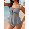 image:imageAleumdr Womens Tankini Swimsuits Tie Knot Ruffle Printed Two Piece Bathing Suit Flowy Swim Top with High Waisted BottomBlack Stripe
