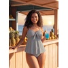 image:imageAleumdr Womens Tankini Swimsuits Tie Knot Ruffle Printed Two Piece Bathing Suit Flowy Swim Top with High Waisted BottomBlack Stripe