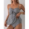 image:imageAleumdr Womens Tankini Swimsuits Tie Knot Ruffle Printed Two Piece Bathing Suit Flowy Swim Top with High Waisted BottomBlack Stripe