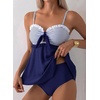image:imageAleumdr Womens Tankini Swimsuits Tie Knot Ruffle Printed Two Piece Bathing Suit Flowy Swim Top with High Waisted BottomBlue Stripe