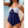 image:imageAleumdr Womens Tankini Swimsuits Tie Knot Ruffle Printed Two Piece Bathing Suit Flowy Swim Top with High Waisted BottomBlue Stripe