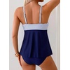 image:imageAleumdr Womens Tankini Swimsuits Tie Knot Ruffle Printed Two Piece Bathing Suit Flowy Swim Top with High Waisted BottomBlue Stripe
