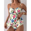 image:imageAleumdr Womens Tankini Swimsuits Tie Knot Ruffle Printed Two Piece Bathing Suit Flowy Swim Top with High Waisted BottomFloral