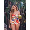 image:imageAleumdr Womens Tankini Swimsuits Tie Knot Ruffle Printed Two Piece Bathing Suit Flowy Swim Top with High Waisted BottomOrange