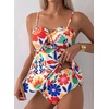 image:imageAleumdr Womens Tankini Swimsuits Tie Knot Ruffle Printed Two Piece Bathing Suit Flowy Swim Top with High Waisted BottomOrange