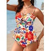image:imageAleumdr Womens Tankini Swimsuits Tie Knot Ruffle Printed Two Piece Bathing Suit Flowy Swim Top with High Waisted BottomOrange