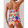 image:imageAleumdr Womens Tankini Swimsuits Tie Knot Ruffle Printed Two Piece Bathing Suit Flowy Swim Top with High Waisted BottomOrange