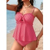 image:imageAleumdr Womens Tankini Swimsuits Tie Knot Ruffle Printed Two Piece Bathing Suit Flowy Swim Top with High Waisted BottomRed Plaid