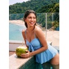 image:imageAleumdr Womens Tankini Swimsuits Tie Knot Ruffle Printed Two Piece Bathing Suit Flowy Swim Top with High Waisted BottomSky Blue Stripe