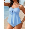 image:imageAleumdr Womens Tankini Swimsuits Tie Knot Ruffle Printed Two Piece Bathing Suit Flowy Swim Top with High Waisted BottomSky Blue Stripe