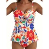 image:imageAleumdr Womens Tankini Swimsuits Tie Knot Ruffle Printed Two Piece Bathing Suit Flowy Swim Top with High Waisted BottomOrange