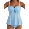 image:imageAleumdr Womens Tankini Swimsuits Tie Knot Ruffle Printed Two Piece Bathing Suit Flowy Swim Top with High Waisted BottomSky Blue Stripe