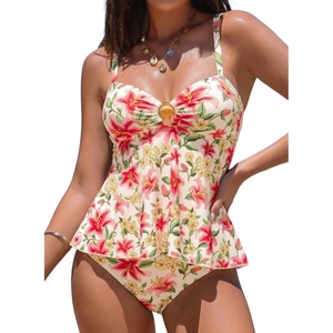 image:imageAleumdr Womens Tankini Bathing Suits Bandeau 2 Piece Swimsuits Shell Swim Tank Top with High Waisted Bottom1420 Floral Beige