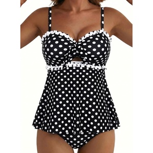 image:imageAleumdr Womens Tankini Swimsuits Tie Knot Ruffle Printed Two Piece Bathing Suit Flowy Swim Top with High Waisted BottomBlack
