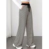 image:imageAleumdr Womens Striped Lounge Pants Casual Fall Knit Pajama Pants High Waisted Wide Leg Sweatpants with PocketsBeige Black