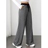 image:imageAleumdr Womens Striped Lounge Pants Casual Fall Knit Pajama Pants High Waisted Wide Leg Sweatpants with PocketsBlack Gray
