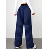 image:imageAleumdr Womens Striped Lounge Pants Casual Fall Knit Pajama Pants High Waisted Wide Leg Sweatpants with PocketsBlue Black