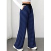 image:imageAleumdr Womens Striped Lounge Pants Casual Fall Knit Pajama Pants High Waisted Wide Leg Sweatpants with PocketsBlue Black