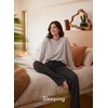 image:imageAleumdr Womens Striped Lounge Pants Casual Fall Knit Pajama Pants High Waisted Wide Leg Sweatpants with PocketsDark Grey