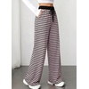 image:imageAleumdr Womens Striped Lounge Pants Casual Fall Knit Pajama Pants High Waisted Wide Leg Sweatpants with PocketsPink Black