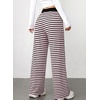 image:imageAleumdr Womens Striped Lounge Pants Casual Fall Knit Pajama Pants High Waisted Wide Leg Sweatpants with PocketsPink Black