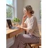 image:imageAleumdr Womens Striped Lounge Pants Casual Fall Knit Pajama Pants High Waisted Wide Leg Sweatpants with PocketsPink Black