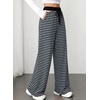 image:imageAleumdr Womens Striped Lounge Pants Casual Fall Knit Pajama Pants High Waisted Wide Leg Sweatpants with PocketsSky Blue Black