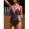 image:imageAleumdr Womens One Piece Swimsuit Striped Tummy Control V Neck Ruffle Trim 2026 Bathing Suit Printed SwimwearBrown Pink