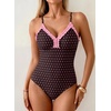 image:imageAleumdr Womens One Piece Swimsuit Striped Tummy Control V Neck Ruffle Trim 2026 Bathing Suit Printed SwimwearBrown Pink
