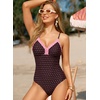 image:imageAleumdr Womens One Piece Swimsuit Striped Tummy Control V Neck Ruffle Trim 2026 Bathing Suit Printed SwimwearBrown Pink