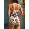 image:imageAleumdr Womens One Piece Swimsuit Striped Tummy Control V Neck Ruffle Trim 2026 Bathing Suit Printed SwimwearFlower Blue