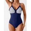image:imageAleumdr Womens One Piece Swimsuit Striped Tummy Control V Neck Ruffle Trim 2026 Bathing Suit Printed SwimwearNavy Stripe
