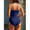 image:imageAleumdr Womens One Piece Swimsuit Striped Tummy Control V Neck Ruffle Trim 2026 Bathing Suit Printed SwimwearNavy Stripe