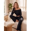 image:imageAleumdr Womens Ribbed Knit Lounge Pants Causal Comfy Fold Over Pajama PantsA1 Black