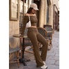 image:imageAleumdr Womens Ribbed Knit Lounge Pants Causal Comfy Fold Over Pajama PantsA2 Coffee