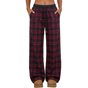 image:imageAleumdr Womens Plaid Wide Leg Sweatpants Gingham Baggy Lounge Pants with PocketsA7 Red Blue
