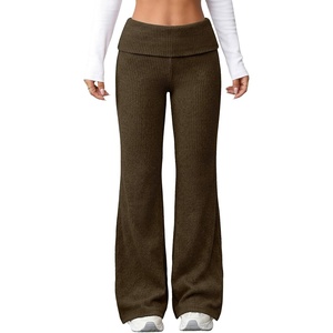 image:imageAleumdr Womens Ribbed Knit Lounge Pants Causal Comfy Fold Over Pajama PantsA2 Coffee