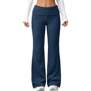 image:imageAleumdr Womens Ribbed Knit Lounge Pants Causal Comfy Fold Over Pajama PantsA3 Navy Blue