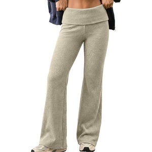 image:imageAleumdr Womens Ribbed Knit Lounge Pants Causal Comfy Fold Over Pajama PantsA4 Oatmeal