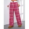 image:imageAleumdr Womens Baggy Sweatpants Elastic Waist Wide Leg Lounge Pajama Pants  With Pockets PJ Bottom Track Travel Pant Elastic Waist Loose Fit Straight Leg Color Block 28 Inseam All Seasons WearA6 Rose Red