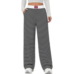 image:imageAleumdr Womens Baggy Sweatpants Elastic Waist Wide Leg Lounge Pajama Pants  With Pockets PJ Bottom Track Travel Pant Elastic Waist Loose Fit Straight Leg Color Block 28 Inseam All Seasons WearA1 Black Stripe