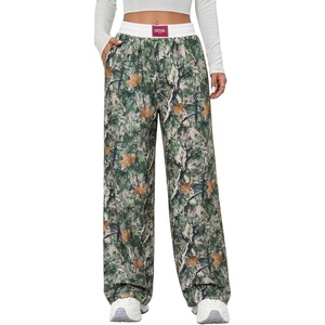 image:imageAleumdr Womens Baggy Sweatpants Elastic Waist Wide Leg Lounge Pajama Pants  With Pockets PJ Bottom Track Travel Pant Elastic Waist Loose Fit Straight Leg Color Block 28 Inseam All Seasons WearA7 Dark Maple Leaf