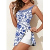 image:imageAleumdr One Piece Swimdress Swimsuit for Women Tummy Control Split Swim Dress Skirt Bathing Suit with PocketsBlue Flower