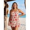 image:imageAleumdr One Piece Swimdress Swimsuit for Women Tummy Control Split Swim Dress Skirt Bathing Suit with PocketsFloral Beige