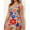 image:imageAleumdr One Piece Swimdress Swimsuit for Women Tummy Control Split Swim Dress Skirt Bathing Suit with PocketsFloral Red